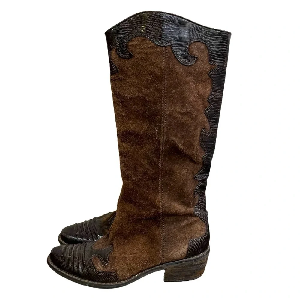 Brown suede and leather Franco Sarto Willow cowboy cowgirl western boots 5.5 - Picture 2 of 10